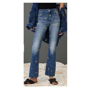 Pilcro Anthropologie the icon embroidered floral paint splatter  flare 29